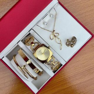 Coffret Élégance Royale – Montre & Parure de Bijoux Femme 5 Pièces